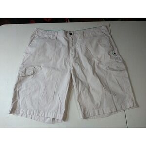 Caribbean Joe Cargo Shorts Men W38 L9.5‎ R12.5 Cream Flat Front Stretch Vacation